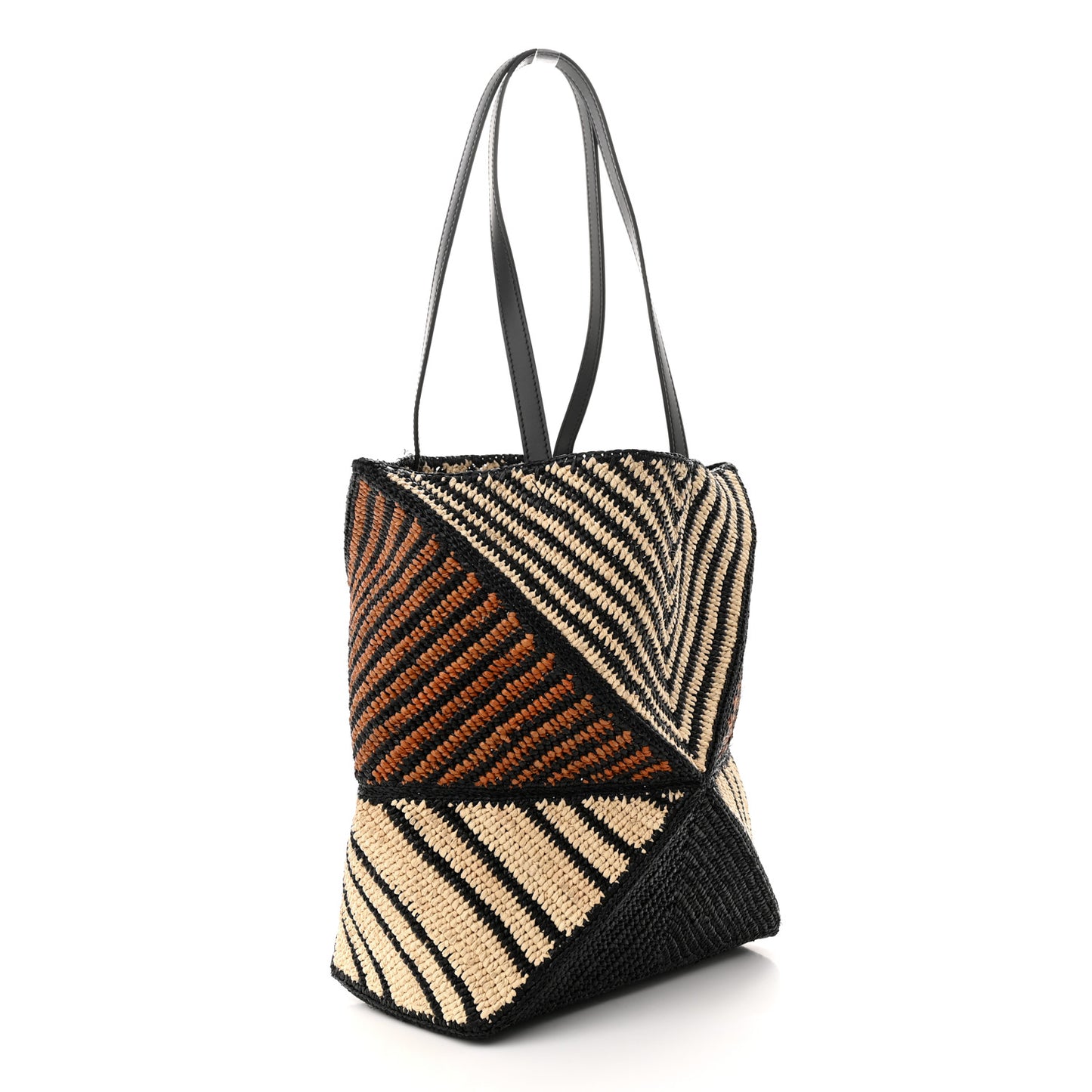 Raffia Calfskin Paula's Ibiza Medium Puzzle Fold Tote Natural Honey Gold