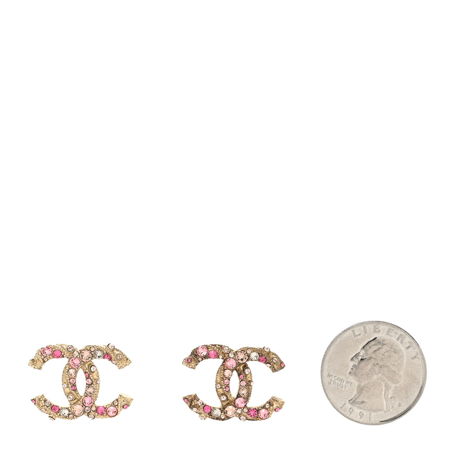 Chanel Crystal Twisted CC Earrings Pink Gold 2 of 4