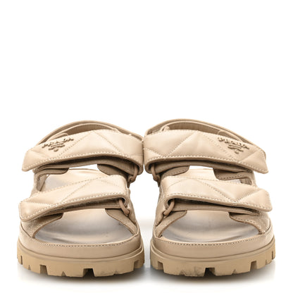 Prada Nappa Quilted Padded Slingback Sandals 37.5 Sabbia 3 of 8