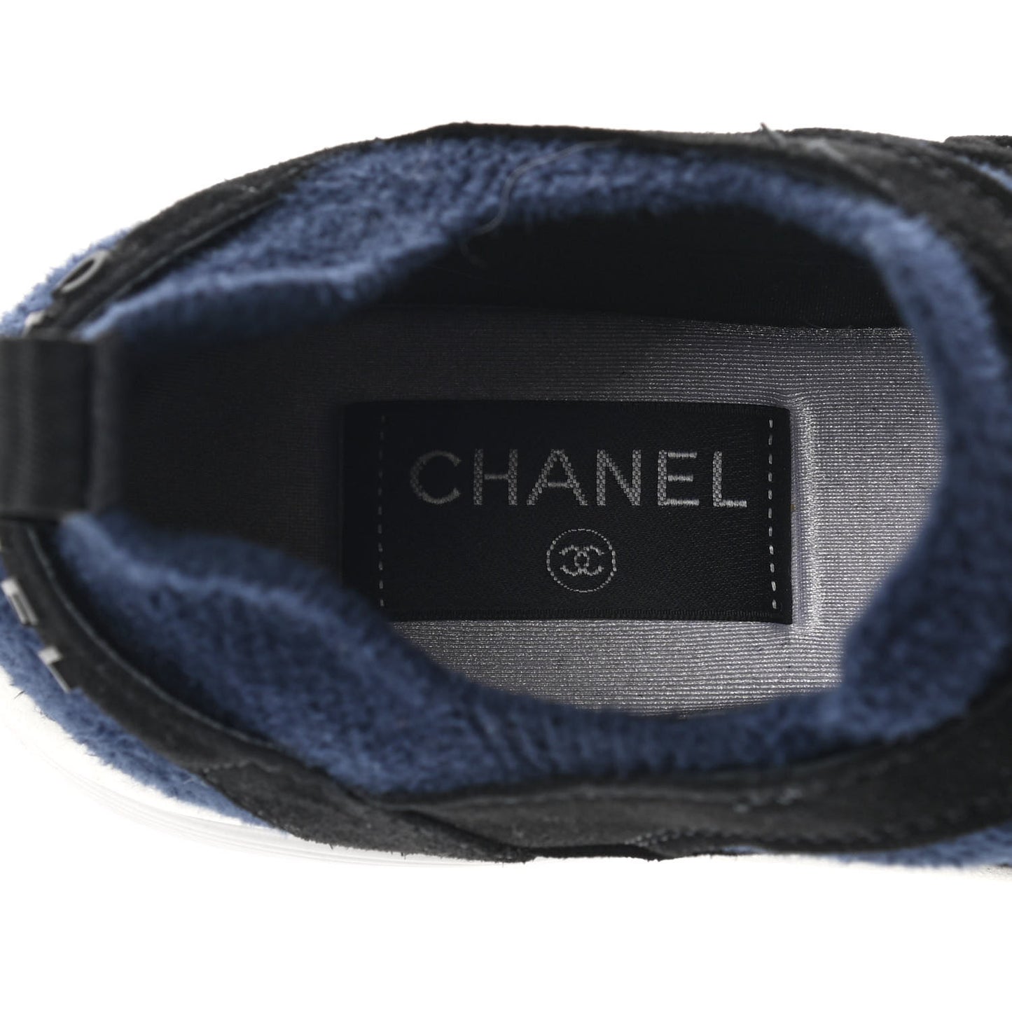 Fabric Suede Calfskin Stretch CC Sneakers 40 Blue Black