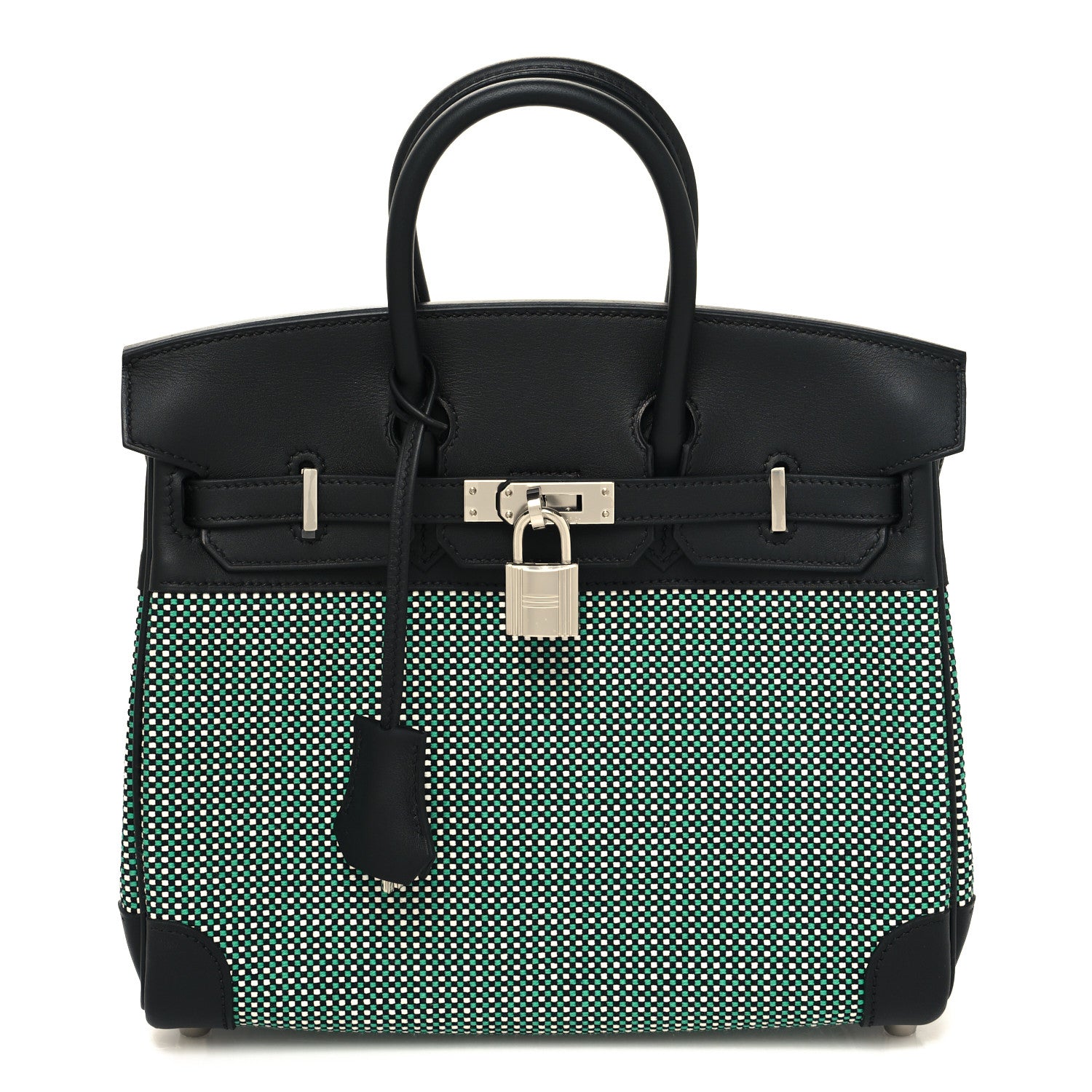 Hermes Toile Quadrille Swift Birkin 25 Black Menthe 1 of 13