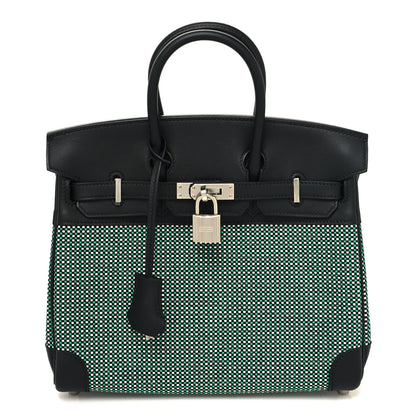 Hermes Toile Quadrille Swift Birkin 25 Black Menthe 1 of 13