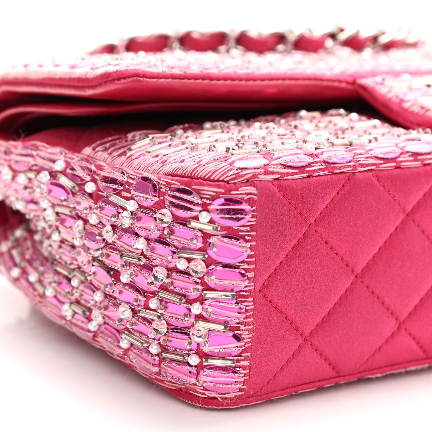 Chanel Satin Pearl Beaded Medium Flap Pink 8 of 11