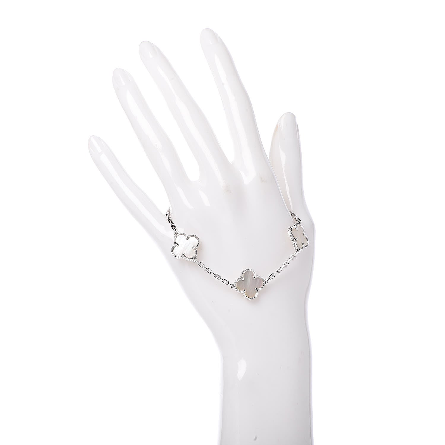 Van Cleef & Arpels 18K White Gold Mother of Pearl 5 Motifs Vintage Alhambra Bracelet 2 of 6