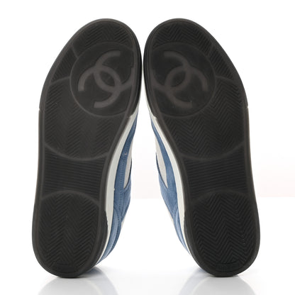 Chanel Suede Kidskin Womens CC Sneakers 39 White Blue 5 of 15