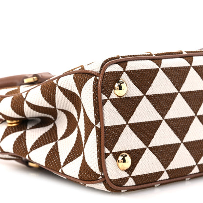 Prada Jacquard Saffiano Triangolo Symbole Embroidered Mini Galleria Double Zip Tote Tabacco Talco 9 of 10
