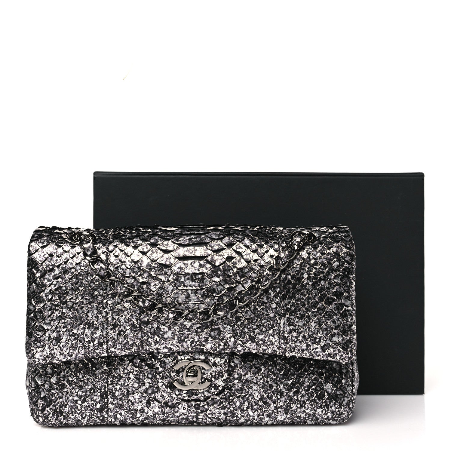 Chanel Metallic Snakeskin Medium Double Flap Black Silver 11 of 11