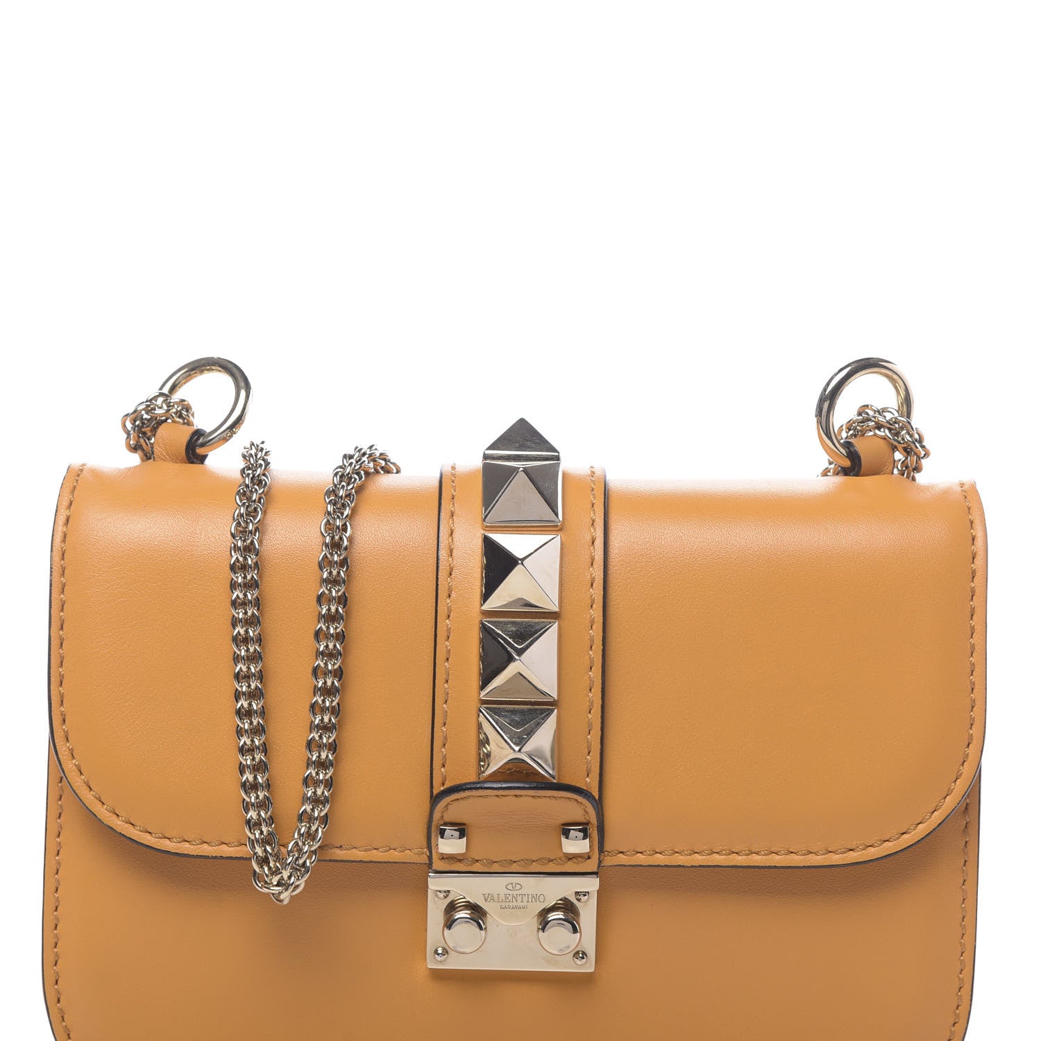 Valentino Garavani Vitello Small Glam Lock Rockstud Flap Mandarin Sorbet 12 of 12