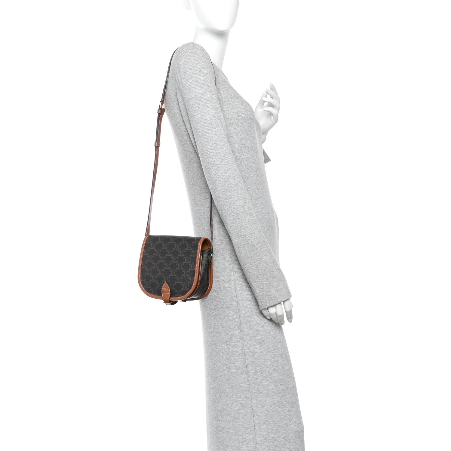 Celine Triomphe Canvas Medium Folco Bag Tan 2 of 9