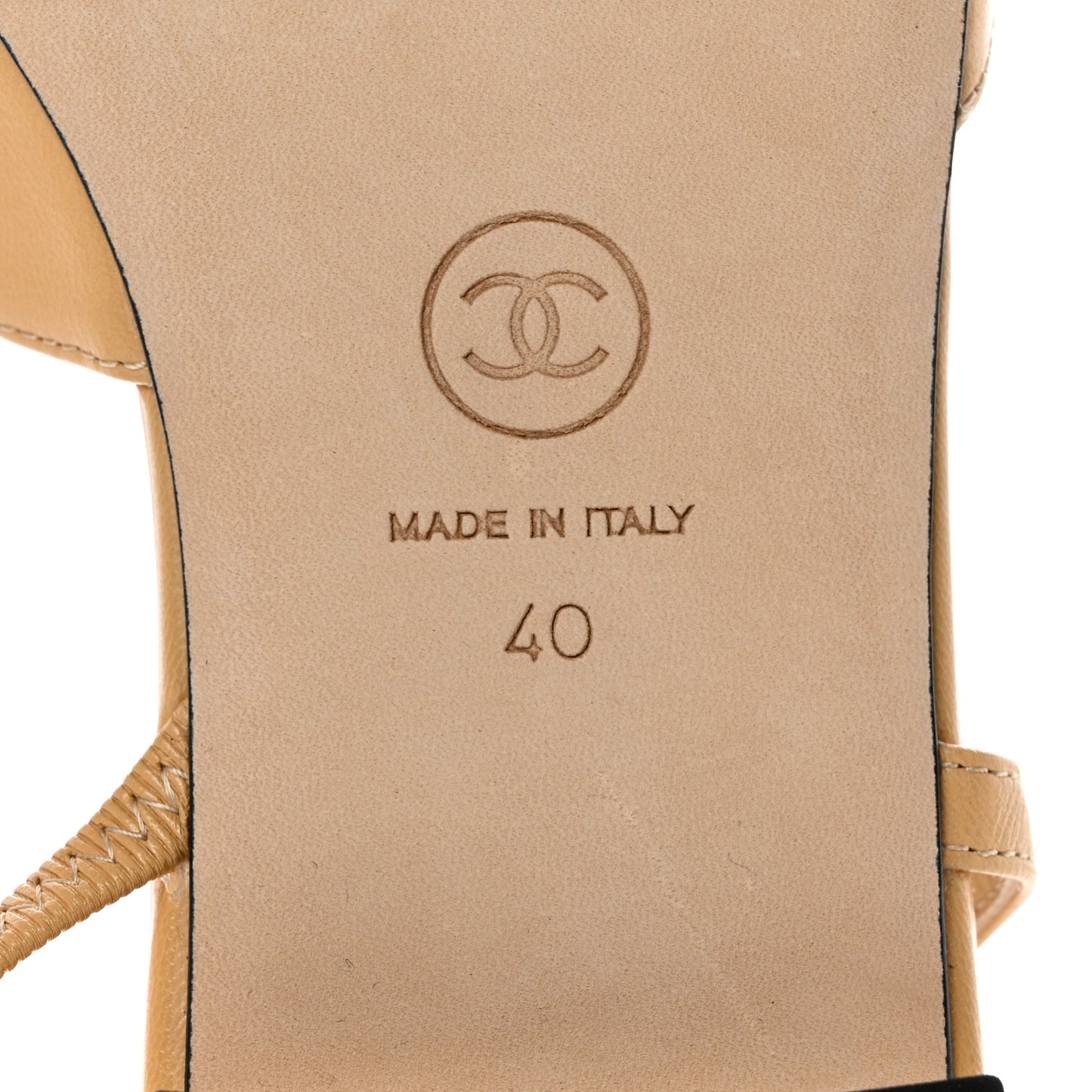 Lambskin Grosgrain Cap Toe CC Slingback Sandals 40 Beige Black