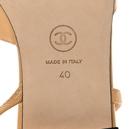 Chanel Lambskin Grosgrain Cap Toe CC Slingback Sandals 40 Beige Black 8 of 10