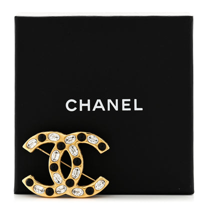 Chanel Metal Crystal Bead CC Brooch Gold Black 4 of 4
