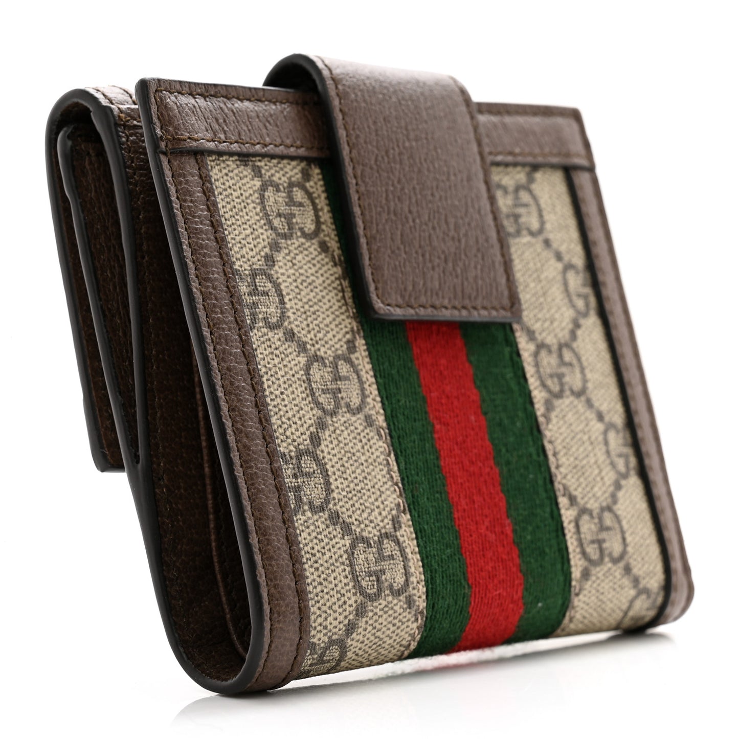 GG Supreme Monogram Web Ophidia French Flap Wallet Beige New Acero