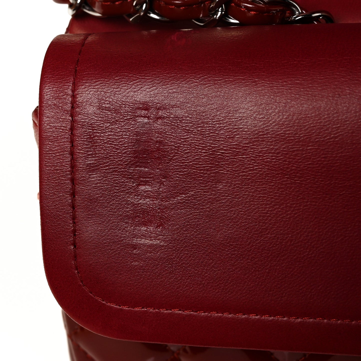 Patent Calfskin Quilted Medium Double Flap Dark Red