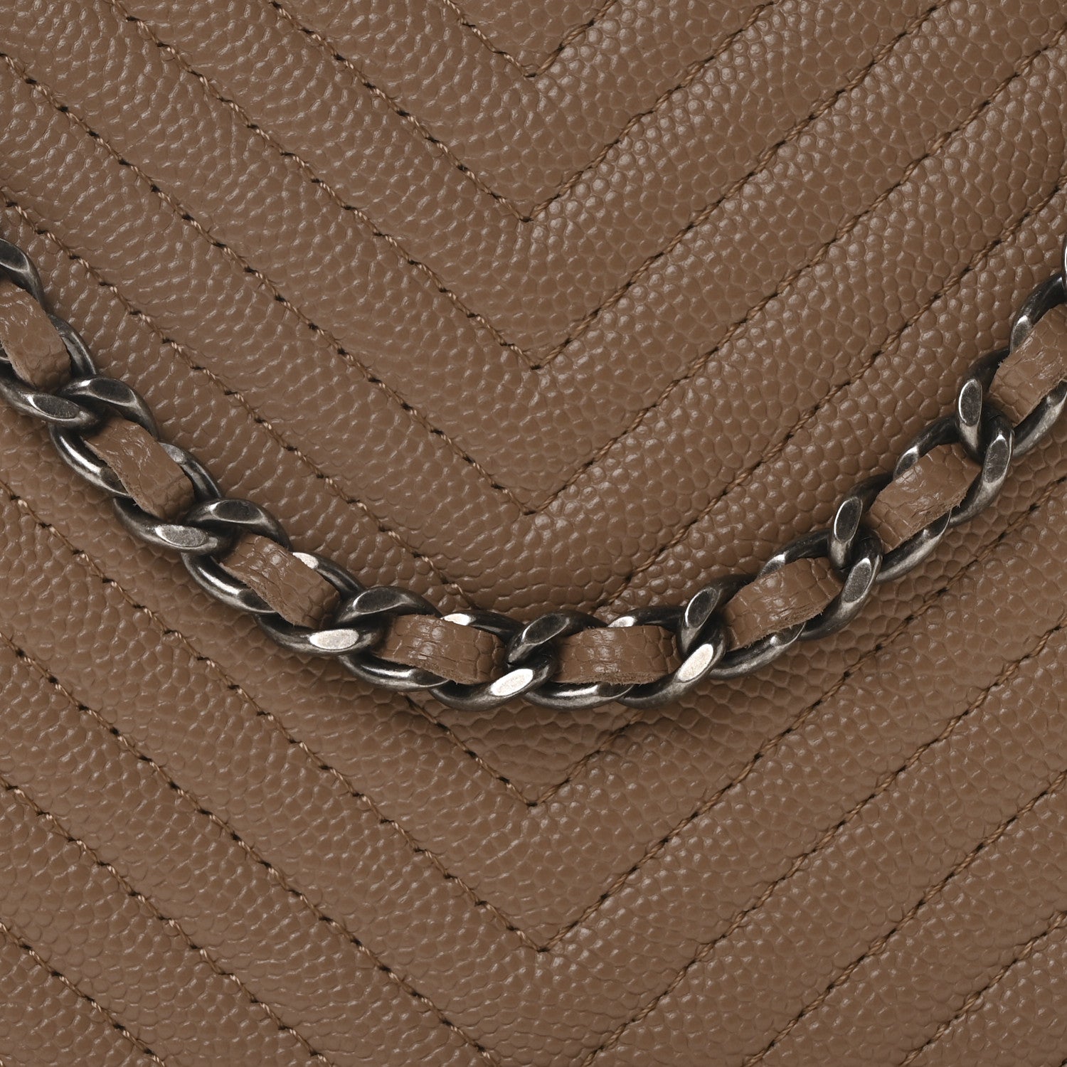 Chanel Caviar Chevron Quilted Boy Wallet On Chain WOC Dark Beige 9 of 11