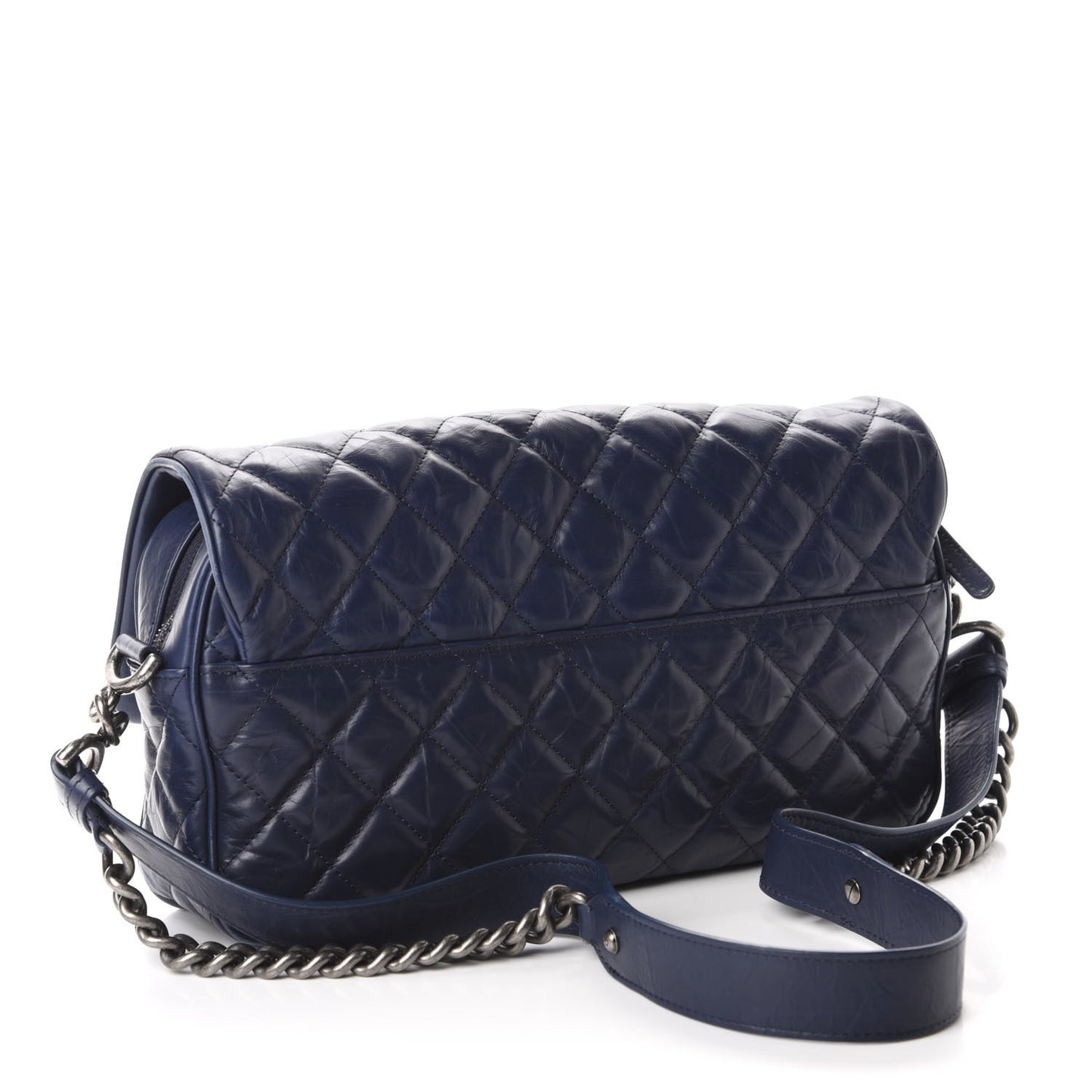 Aged Calfskin Quilted Jumbo Chain Detail Flap Blue