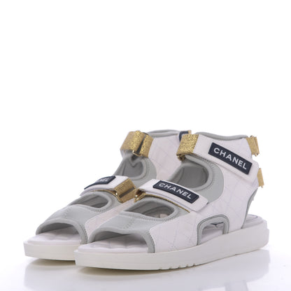 Chanel Goatskin Fabric Gladiator Sandals 40 Grey Navy Blue 2 of 10