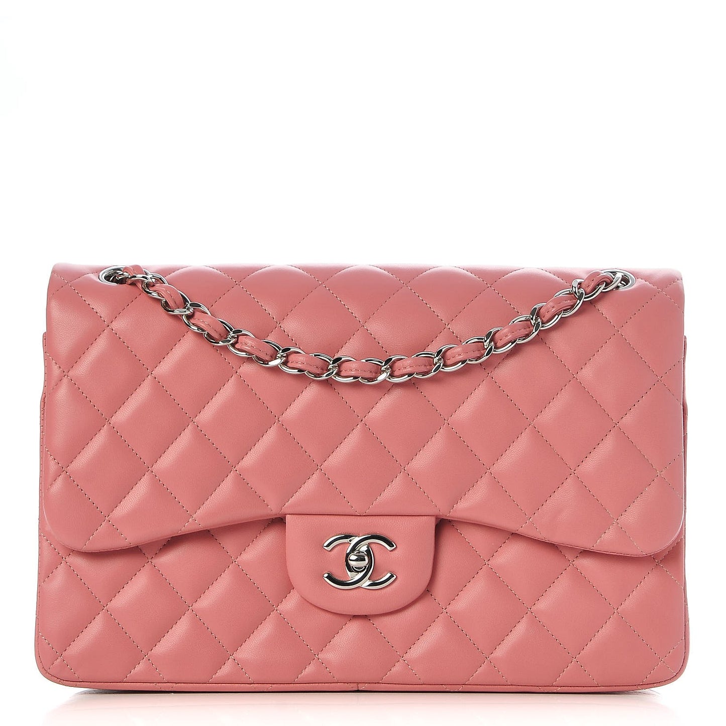 Lambskin Quilted Jumbo Double Flap Pink