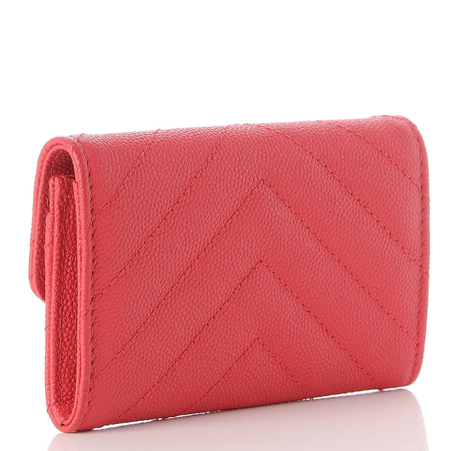 Caviar Chevron Quilted Card Holder Wallet Light Red