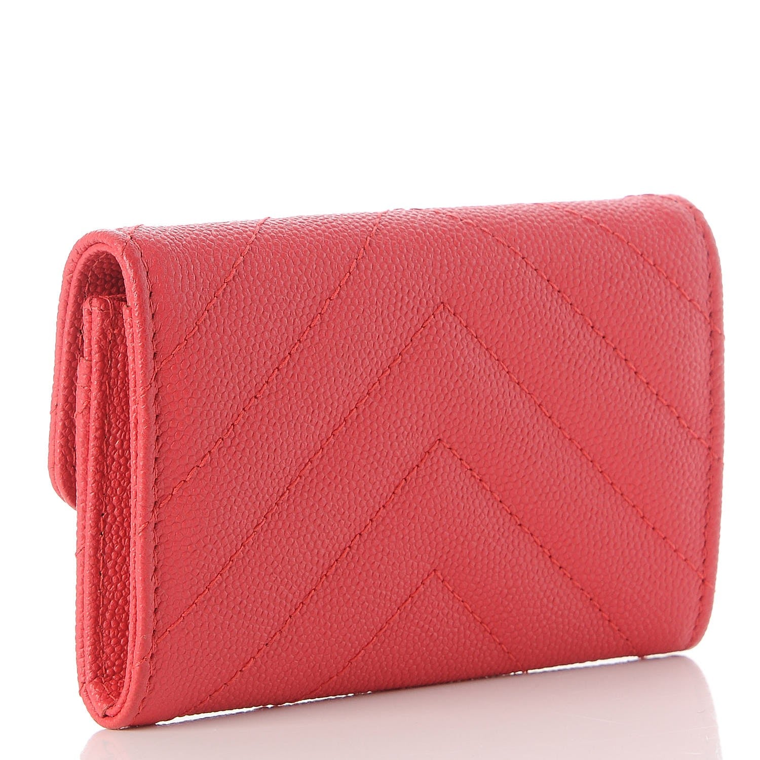 Chanel Caviar Chevron Quilted Card Holder Wallet Light Red 3 of 8
