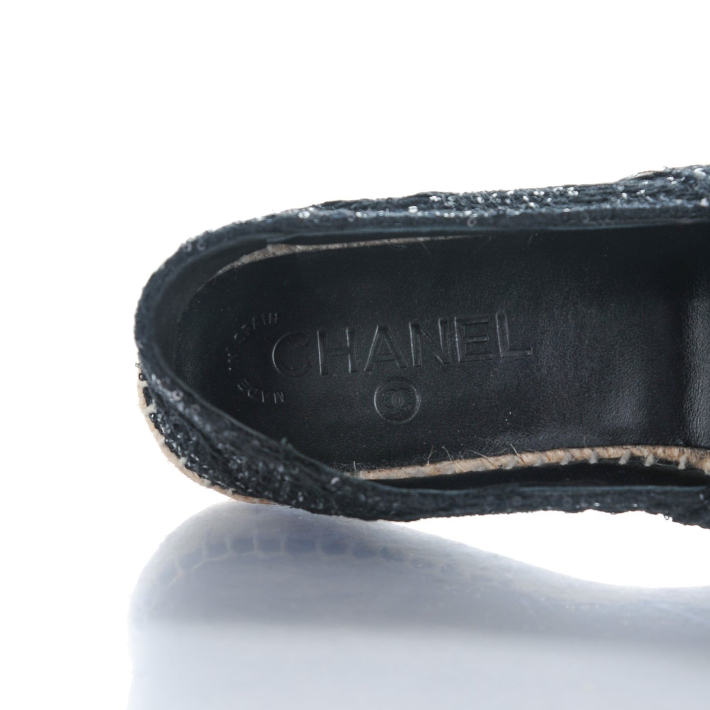 Tweed Patent Goatskin Sequin CC Espadrilles 37 Black