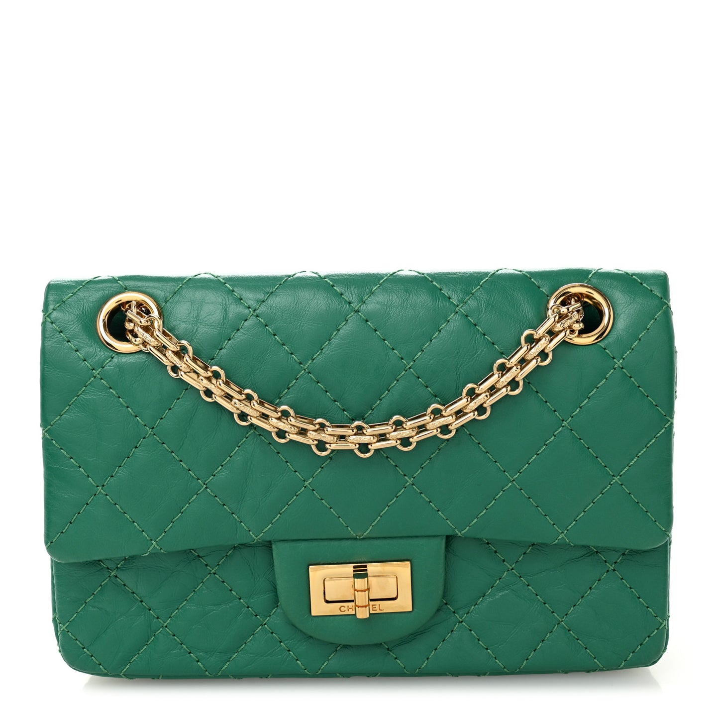 Aged Calfskin Quilted 2.55 Reissue Mini Flap Green