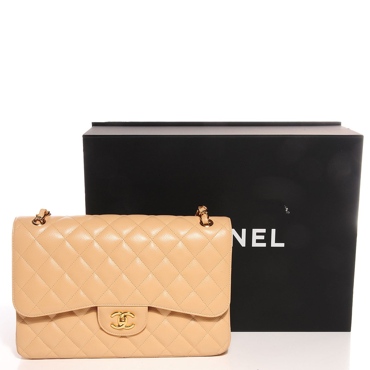 Caviar Jumbo Double Flap Beige Clair