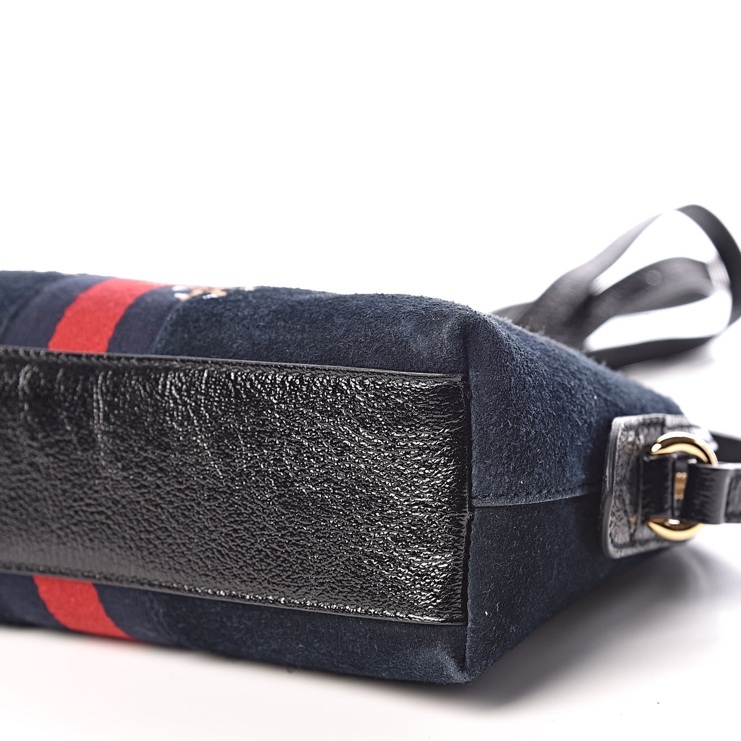 Suede Patent Dragon Embroidered Small Ophidia Dome Shoulder Bag Blue Multicolor Black