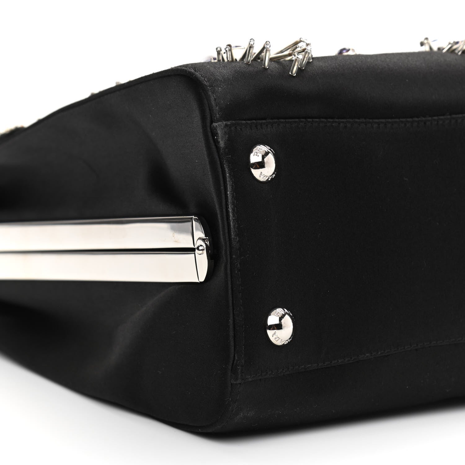 Prada Satin Raso Crystal Embellished Ricamo Shoulder Bag Black 10 of 11