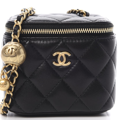 Chanel Lambskin Quilted Mini Pearl Crush Vanity Case With Chain Black 8 of 11
