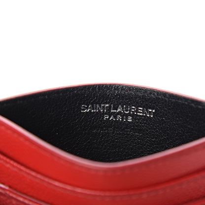 Saint Laurent Grain De Poudre Matelasse Chevron Monogram Credit Card Case New Red 5 of 8