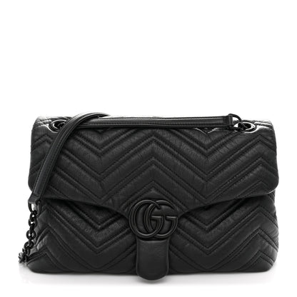 Gucci Soft Calfskin Matelasse Monochrome Medium GG Marmont Shoulder Bag Black 1 of 11