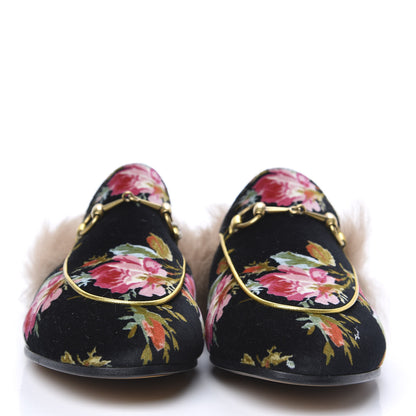Gucci Velvet Fur Floral Womens Princetown Slippers 39.5 Black 2 of 7