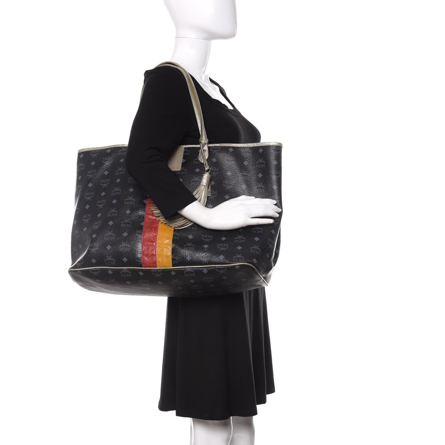 MCM Visetos Striped Munich Lion Tote Black 2 of 10