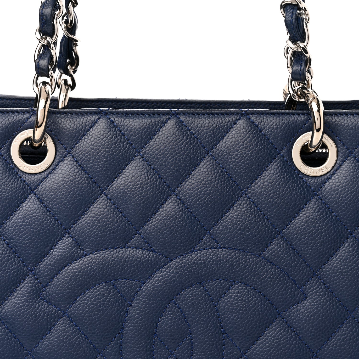 Chanel Caviar Quilted Grand Shopping Tote GST Dark Navy Blue 8 of 11