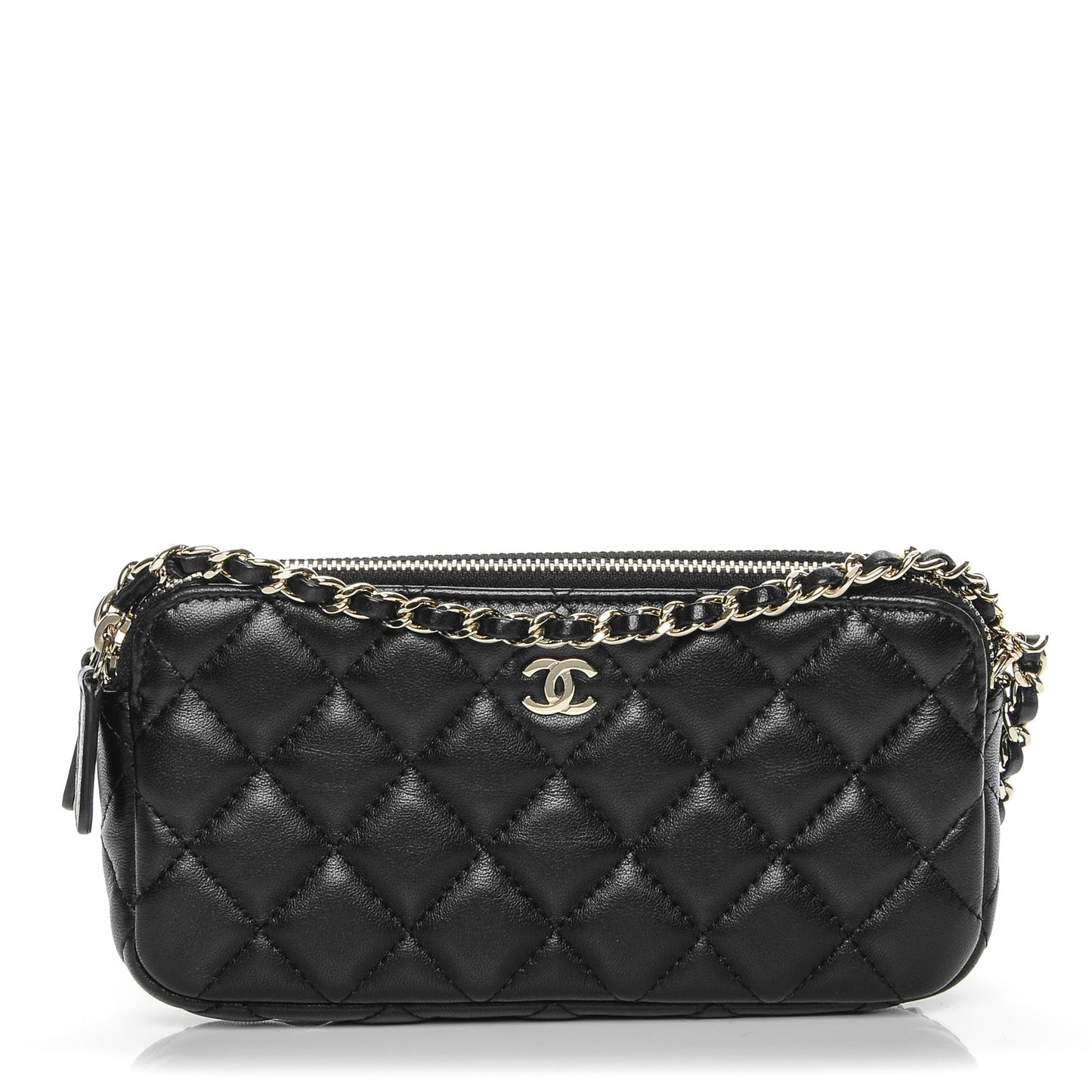Lambskin Quilted Small Clutch With Chain Black
