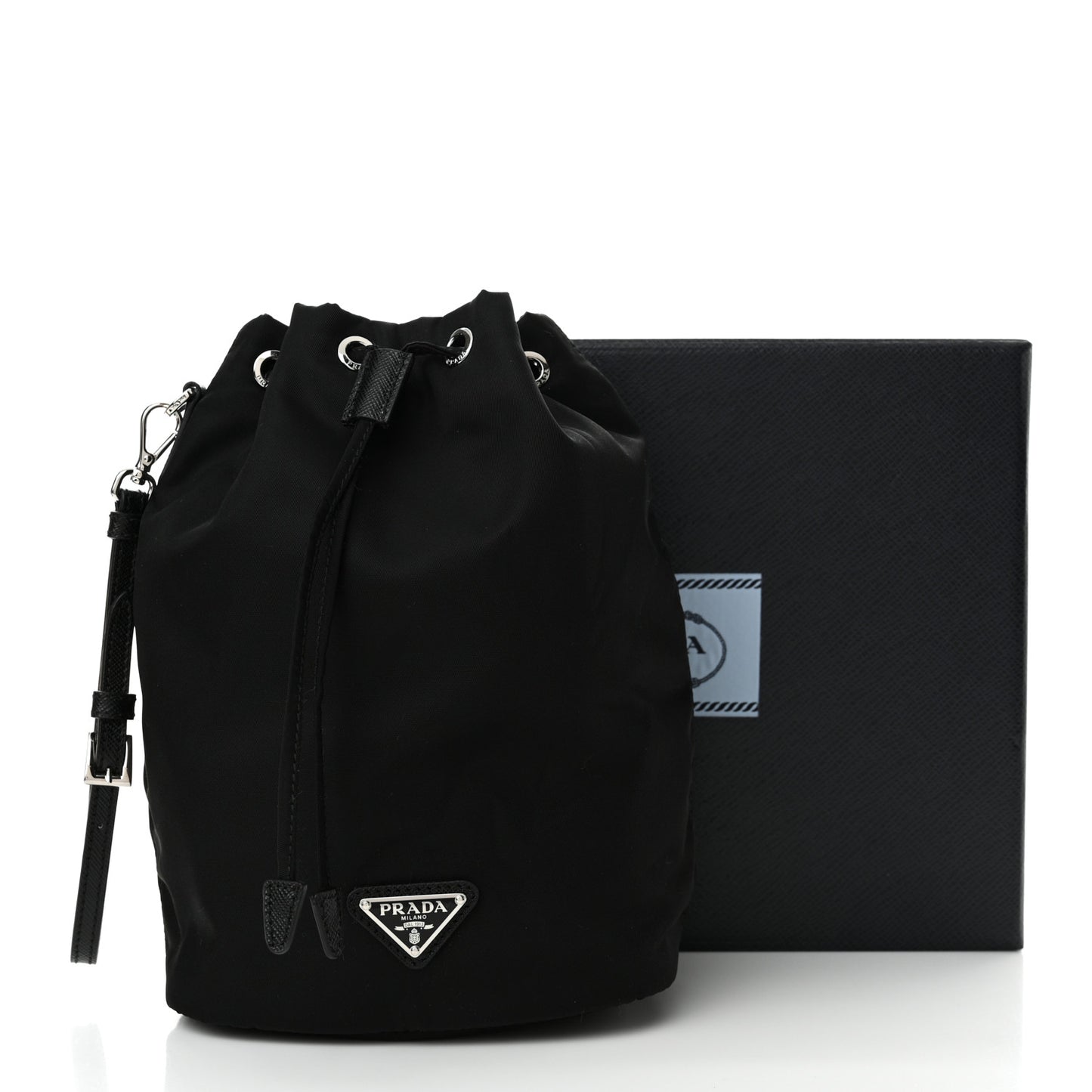 Saffiano Tessuto Nylon Vela Bucket Wristlet Black