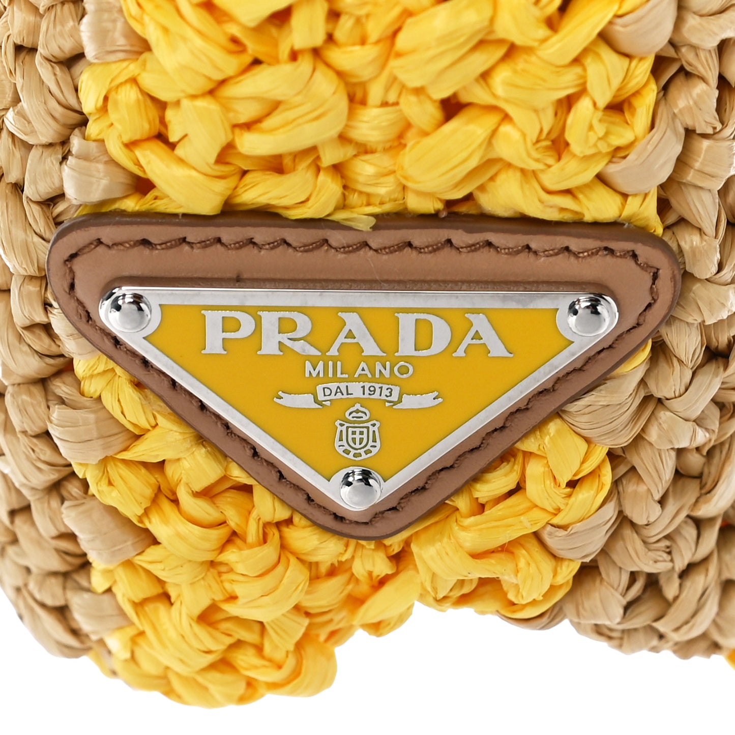 Yarn Raffia Effect Crochet Striped Small Logo Tote Naturale Giallo