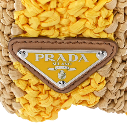 Prada Yarn Raffia Effect Crochet Striped Small Logo Tote Naturale Giallo 6 of 10