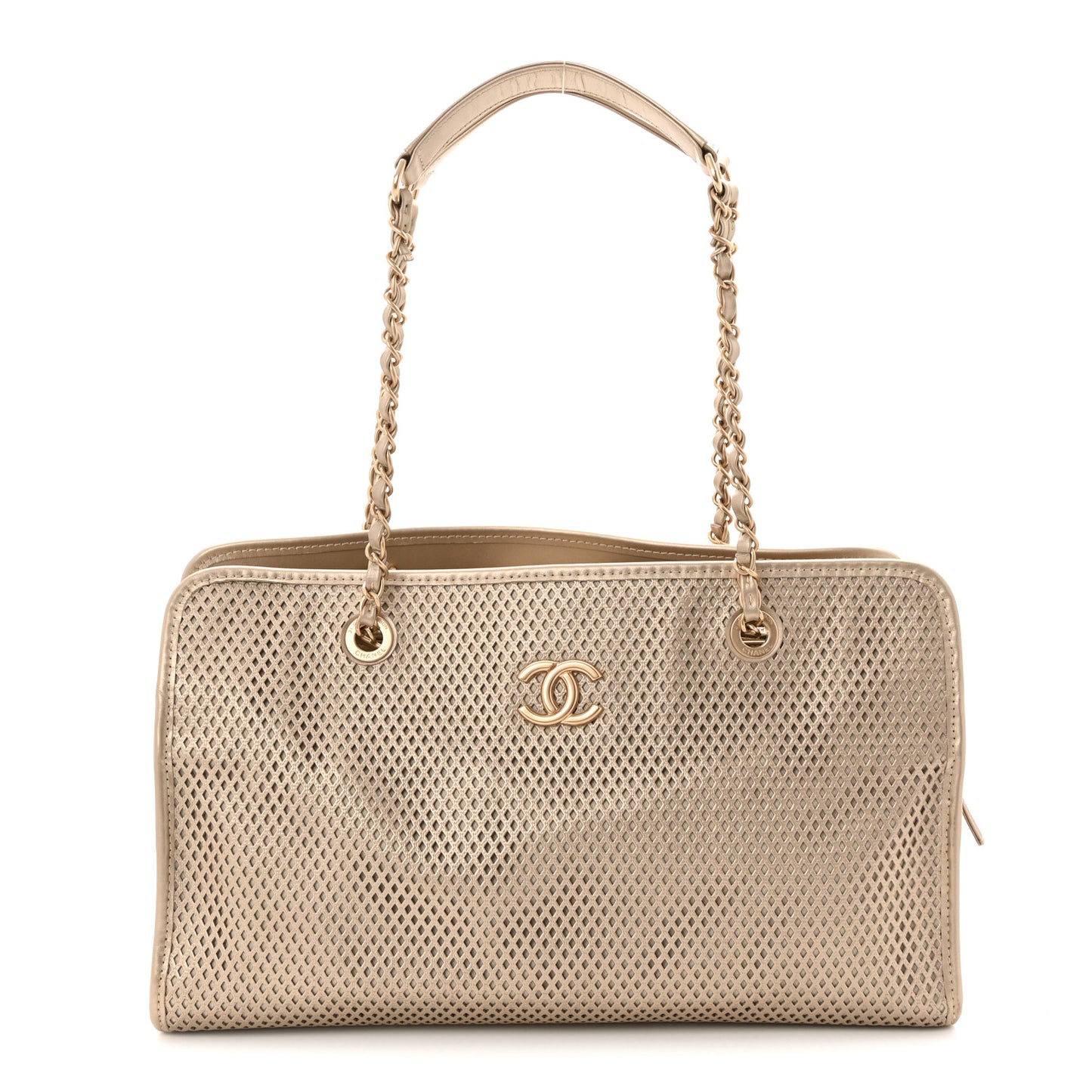 Metallic Calfskin Perforated Up In The Air Tote Light Gold