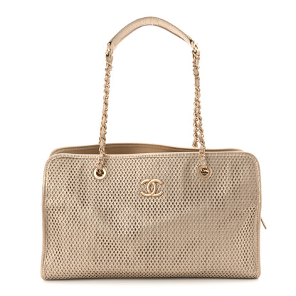 Chanel Metallic Calfskin Perforated Up In The Air Tote Light Gold 1 of 11