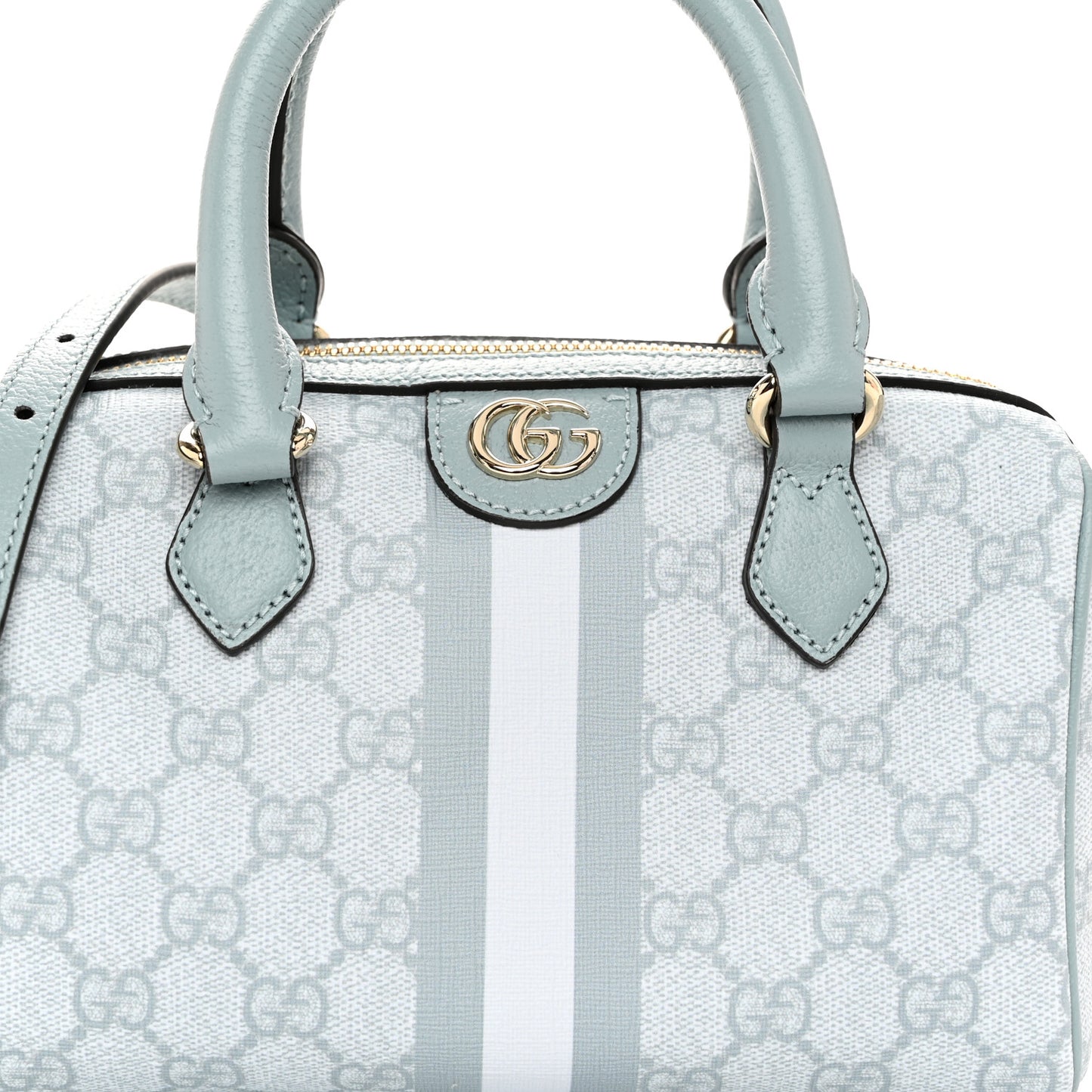 GG Supreme Monogram Textured Dollar Calfskin Web Mini Ophidia Top Handle Bag Dusty Blue