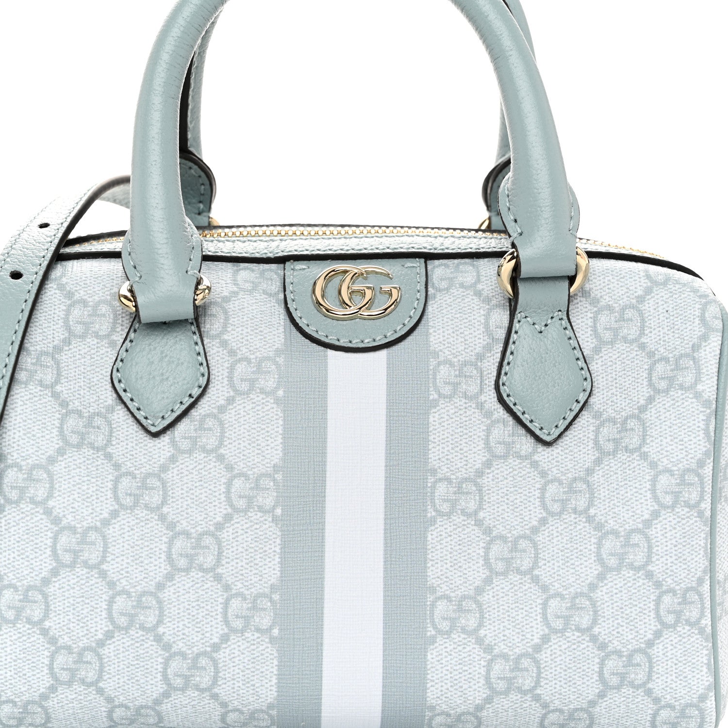 Gucci GG Supreme Monogram Textured Dollar Calfskin Web Mini Ophidia Top Handle Bag Dusty Blue 8 of 10