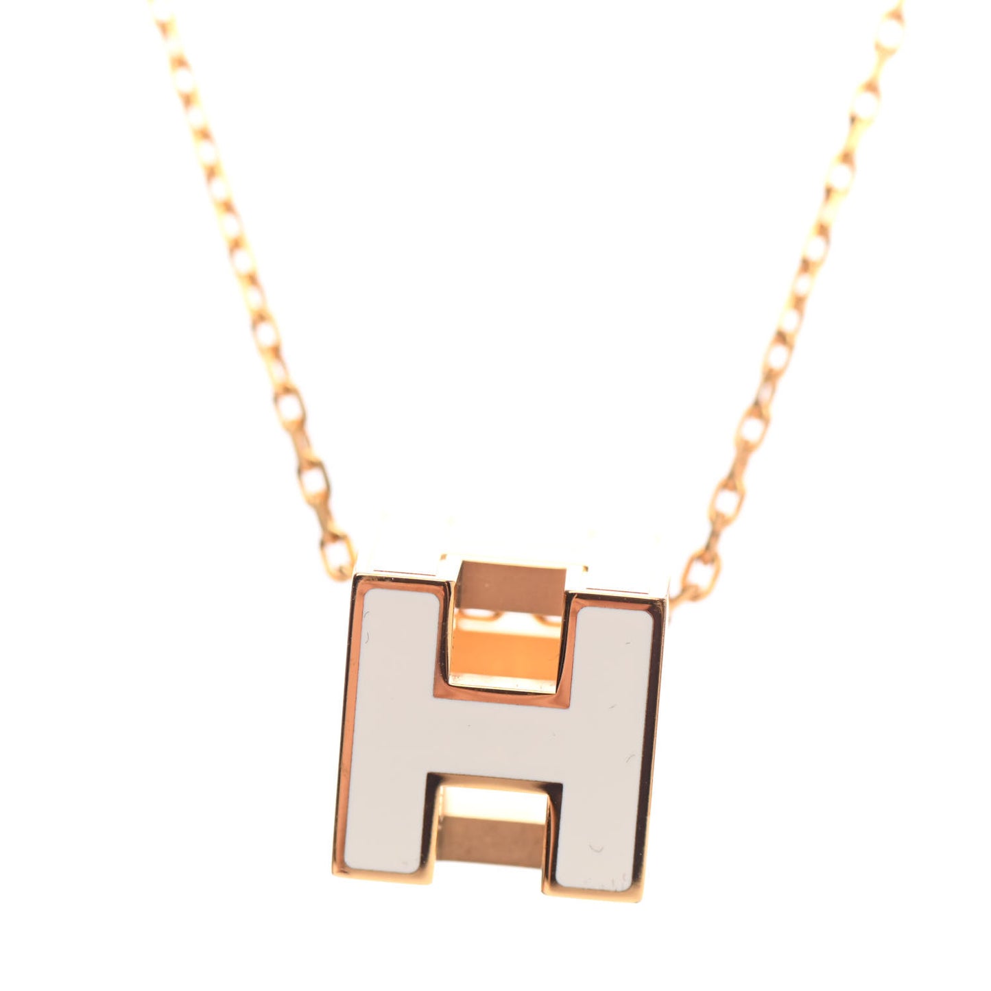 Gold Lacquered Cage d'H Pendant Necklace White