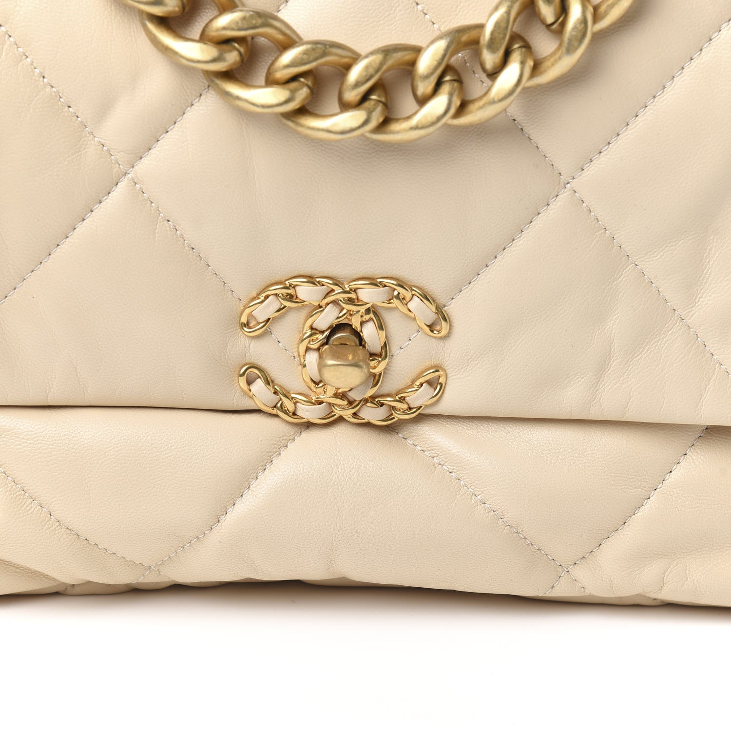 Chanel Goatskin Quilted Large Chanel 19 Flap Beige 10 of 10