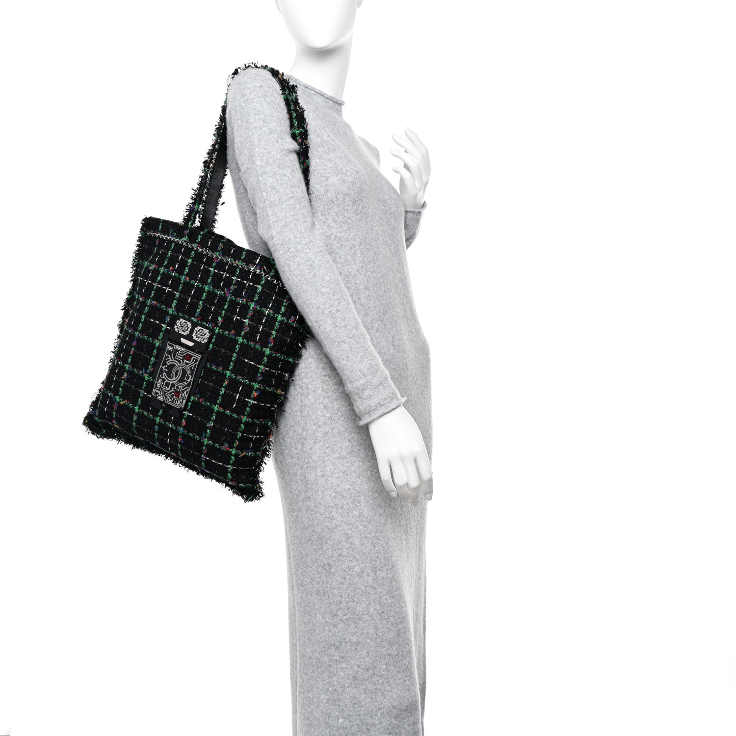 Chanel Tweed Large Robot Shopping Bag Black Multicolor 2 of 11