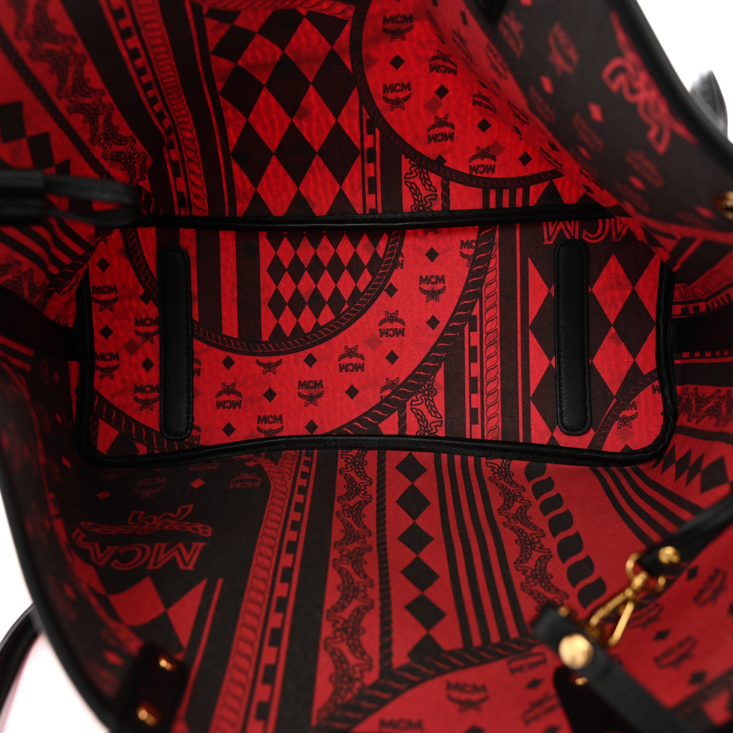 MCM Visetos Medium Project Reversible Shopper Tote Ruby Red Black 10 of 19