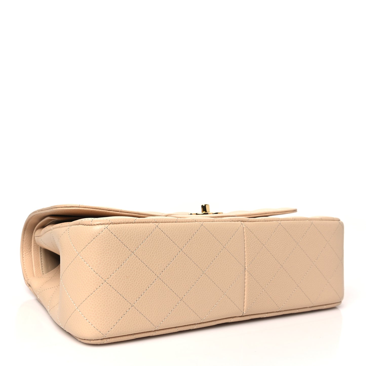 Caviar Quilted Jumbo Double Flap Beige