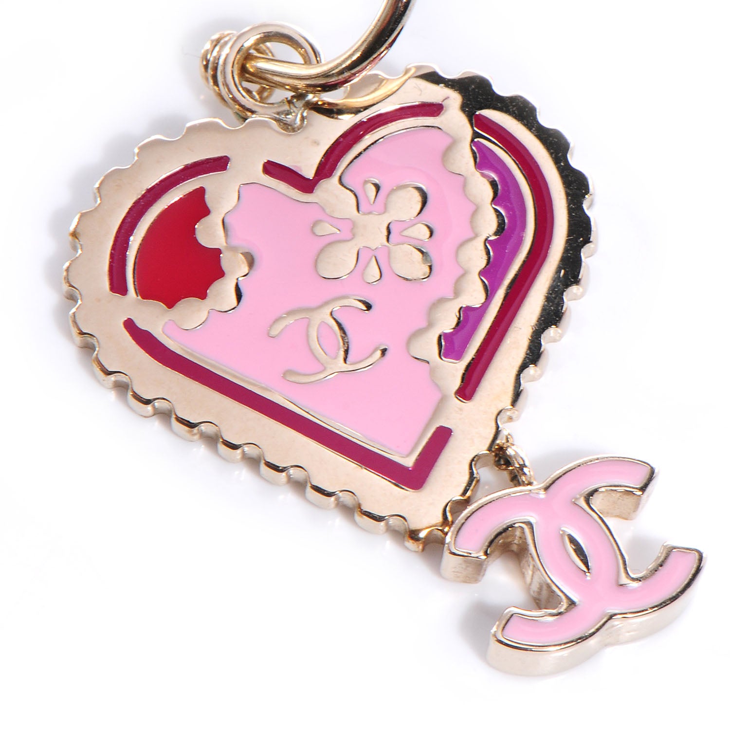Chanel Enamel Valentine CC Heart Drop Earrings Pink Gold 4 of 6