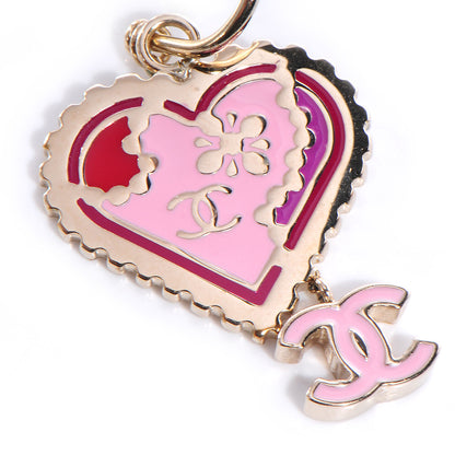 Chanel Enamel Valentine CC Heart Drop Earrings Pink Gold 4 of 6
